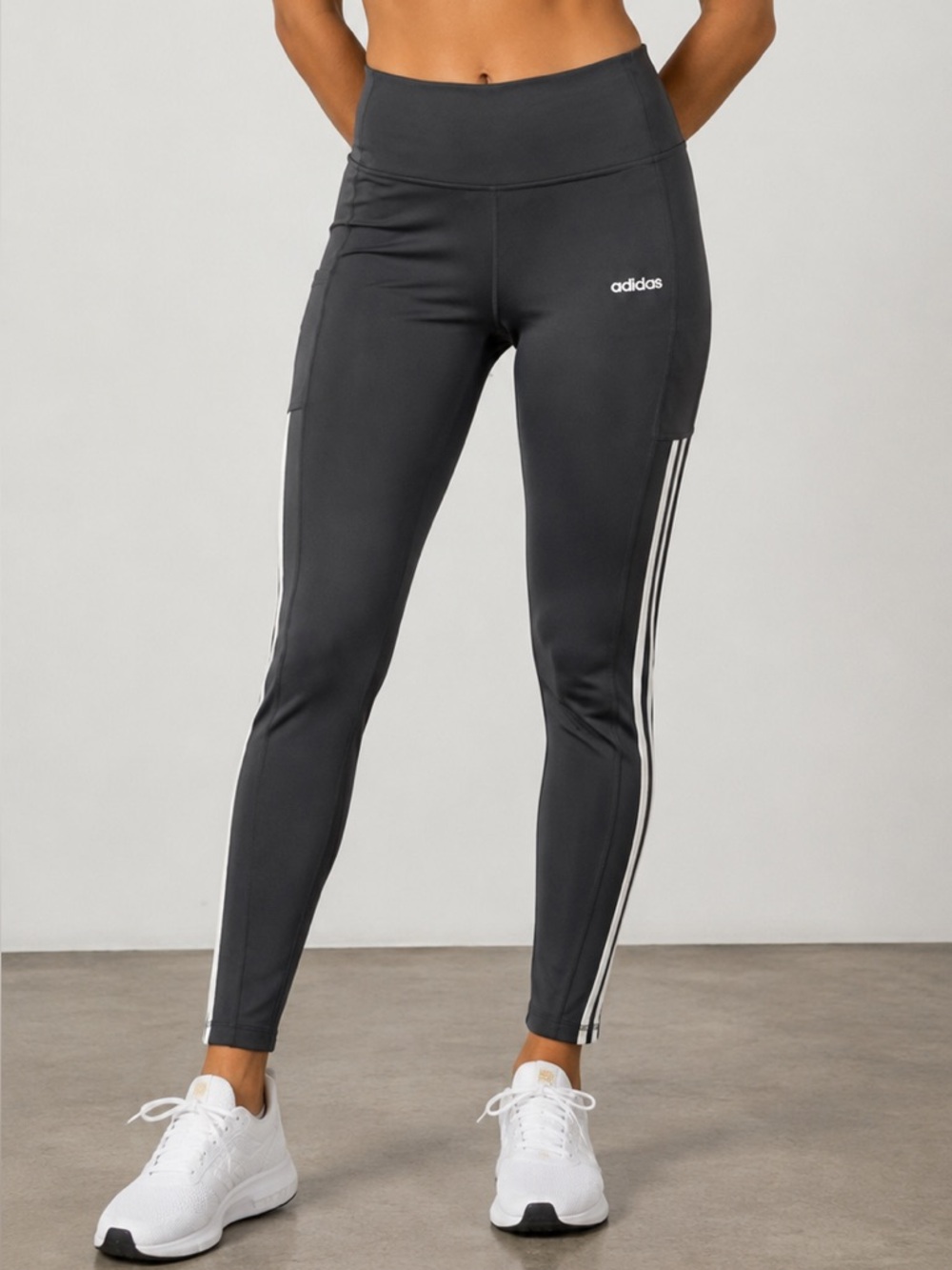 adidas Climalite Black High-Waist Training Leggings with White Stripes